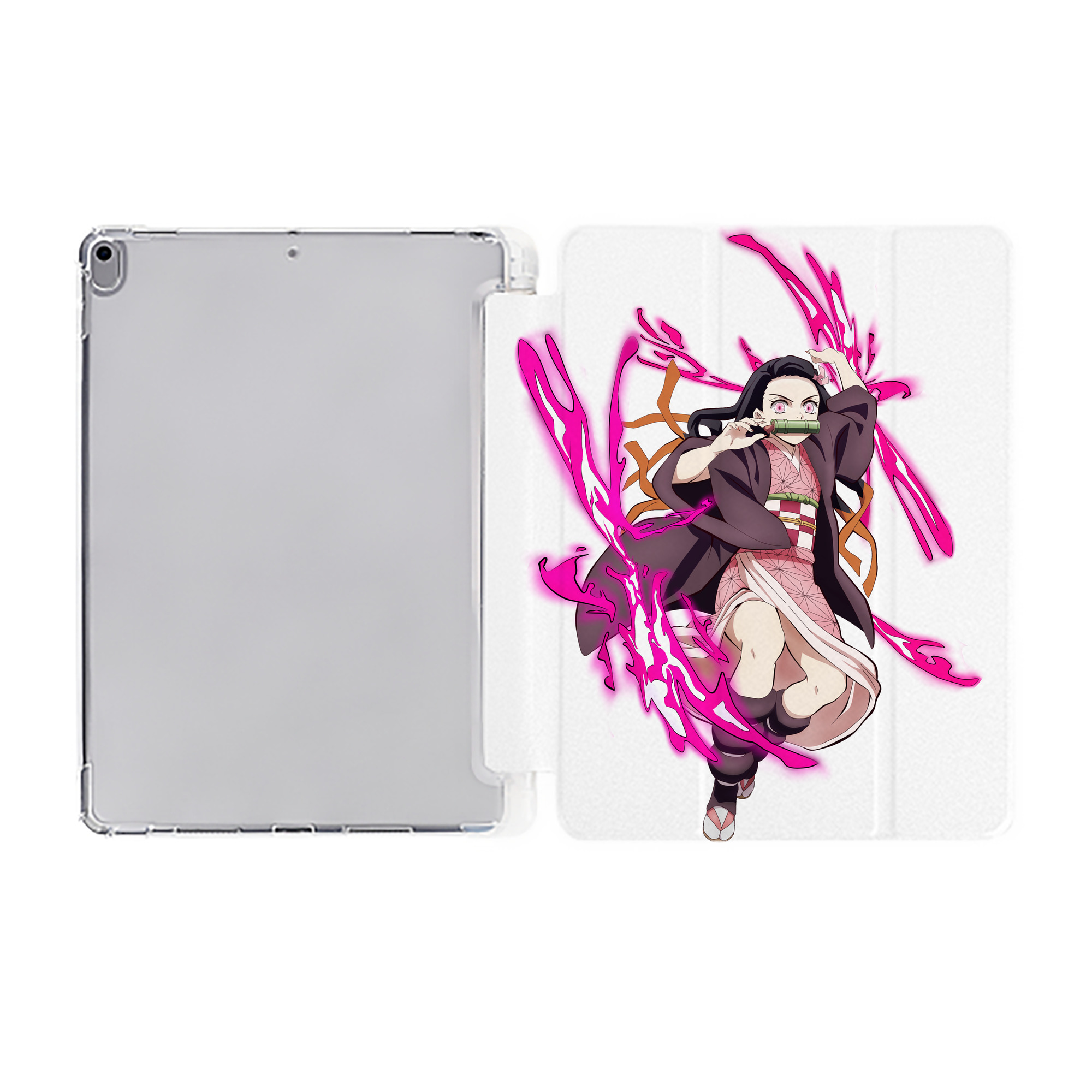 （画像用） 鬼滅の刃（きめつのやいば）竈門 禰󠄀豆子／かまど ねずこ Kamado Nezuko IPad ケース ペン収納付き 三つ折りスタンド PUレザー×シリコン 対応機種9.5/10.5/10.9インチ